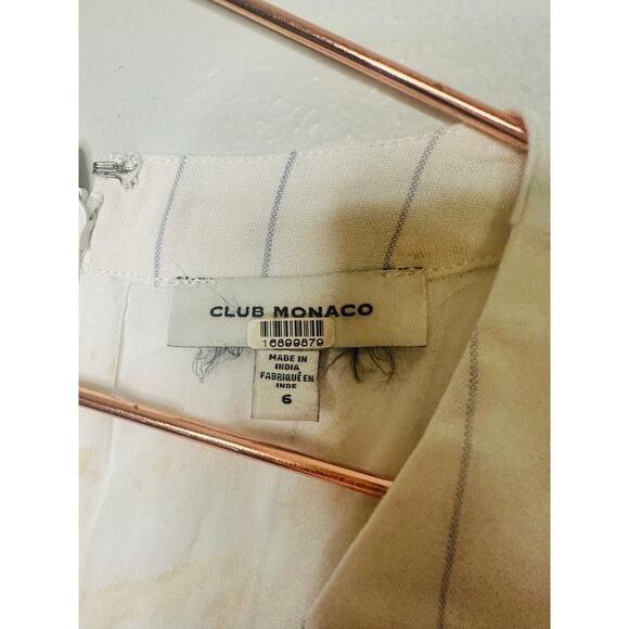 CLUB MONACO Off-White Pinstriped Linen Blend Front Button Pencil Dress Size 6 - Picture 8 of 13